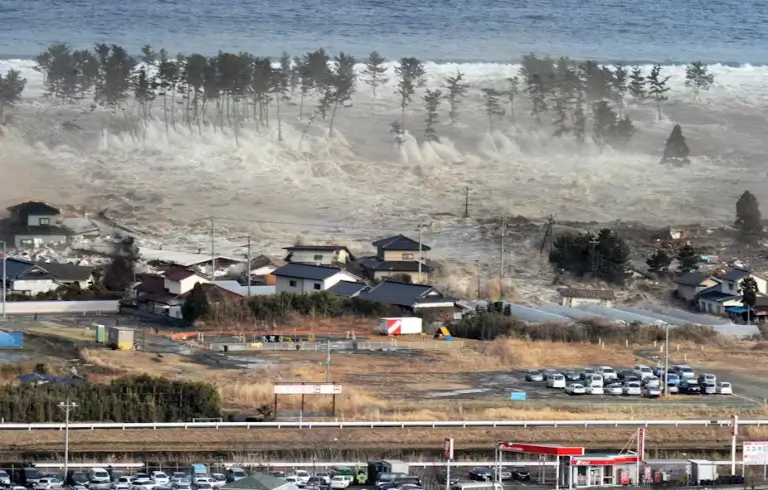 Tsunami Breaching Sea Wall