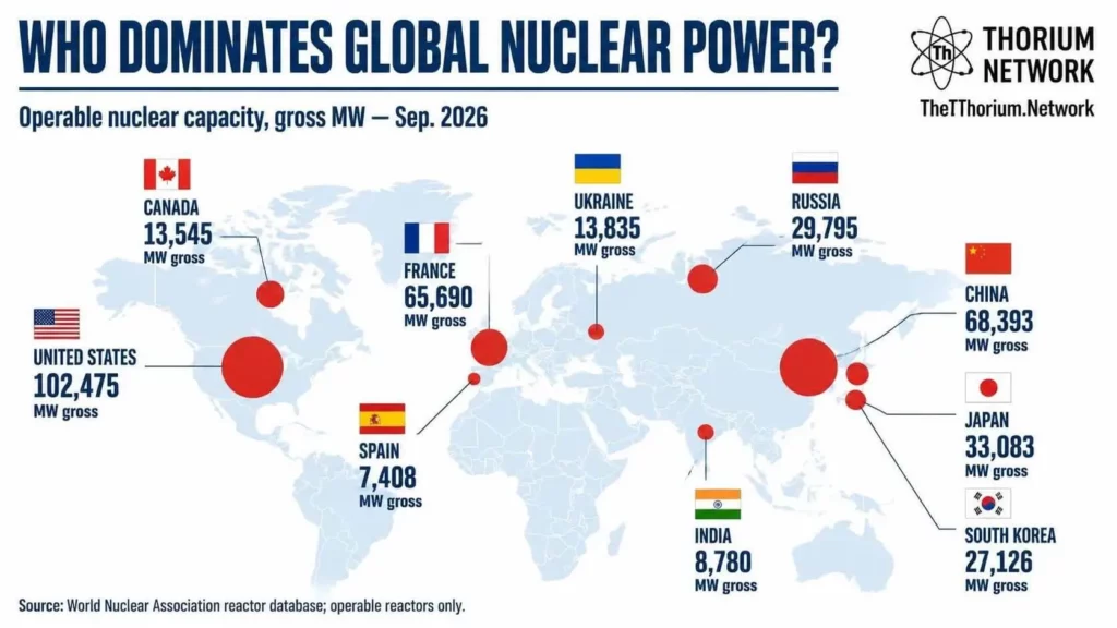 Current World Fission Energy Production by The Thorium Network